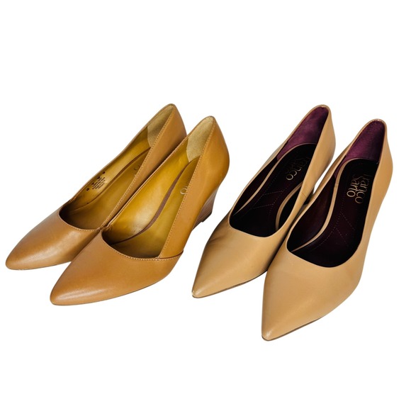 Franco Sarto Womens Leather Pointed Toe Wedge Pumps Bundle Tan Beige 2 Pairs 6M - Picture 2 of 12